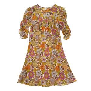 Veronica Beard Silk Floral Print Mini Dress Puff Sleeve Wedding Guest Size 4